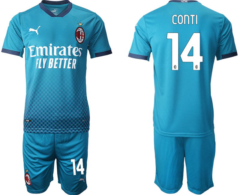 Men 2020-2021 club AC milan away #14 blue Soccer Jerseys